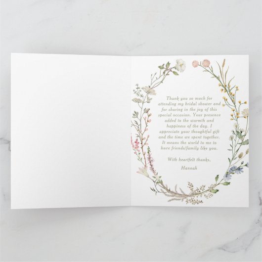 Petalen en Prosecco Vrijgezellenfeest Wildflower Bedankkaart (Binnen)