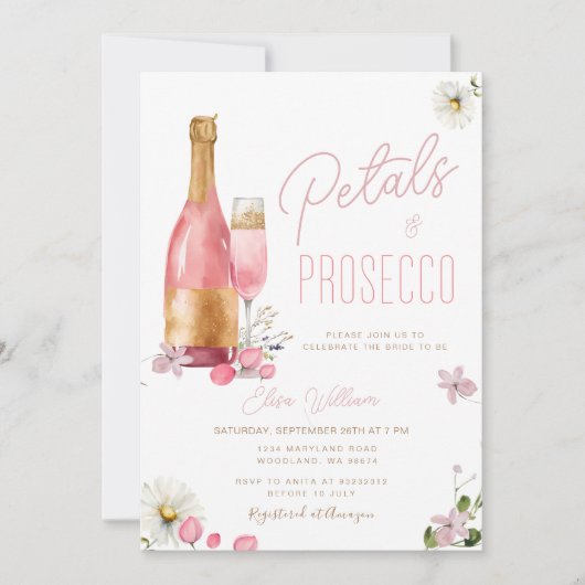 Petalen en Prosecco Wildflower Vrijgezellenfeest Kaart (Voorkant)