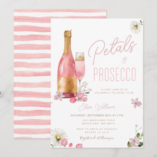 Petalen en Prosecco Wildflower Vrijgezellenfeest Kaart (Voorkant / Achterkant)