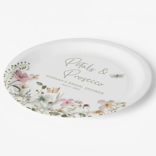 Petalen en Prosecco Wildflower Vrijgezellenfeest Papieren Bordje (Gekanteld)