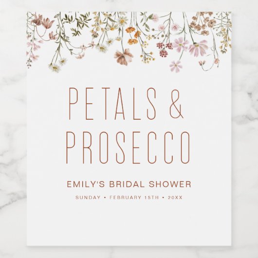 Petalen en Prosecco Wildflower Vrijgezellenfeest Wijn Etiket (Enkel label)