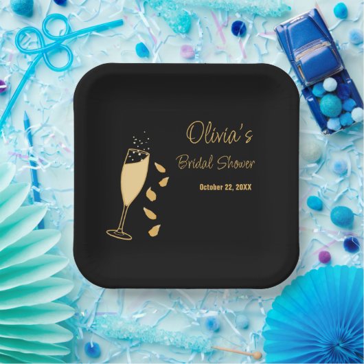 Petalen en Prosecco Zwart gouden Vrijgezellenfeest Papieren Bordje (Feest)