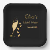 Petalen en Prosecco Zwart gouden Vrijgezellenfeest Papieren Bordje (Voorkant)