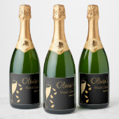 Petalen en Prosecco Zwart gouden Vrijgezellenfeest Sparkling Wijnetiket (Flessen)