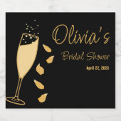 Petalen en Prosecco Zwart gouden Vrijgezellenfeest Sparkling Wijnetiket (Enkel label)