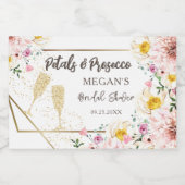 Petalen & Prosecco | Roze Bloemen Goud Vrijgezelle Sparkling Wijnetiket (Enkel label)