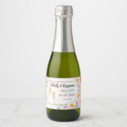 Petalen & Prosecco | Roze Bloemen Goud Vrijgezelle Sparkling Wijnetiket (Voorkant)
