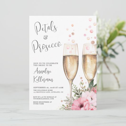 Petals And Prosecco Bridal Shower Kaart (Staand voorkant)