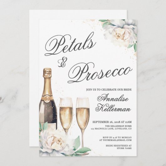 Petals And Prosecco Bridal Shower Kaart (Voorkant / Achterkant)