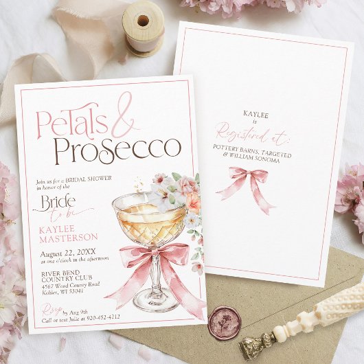 Petals and Prosecco Floral Champagne Bridal Shower Kaart