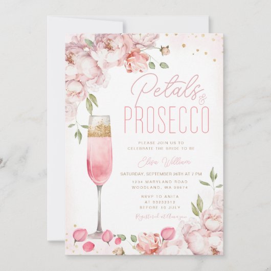 Petals and Prosecco Pink Floral Bridal Shower Kaart (Voorkant)