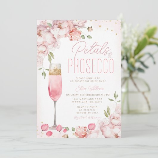Petals and Prosecco Pink Floral Bridal Shower Kaart (Staand voorkant)
