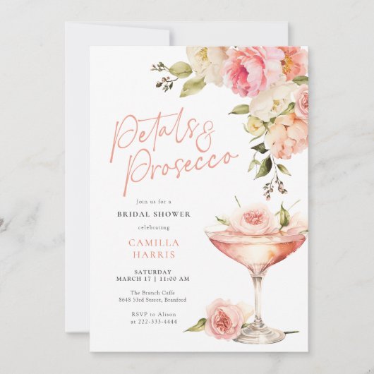 Petals and Prosecco Pink Floral Bridal Shower Kaart (Voorkant)