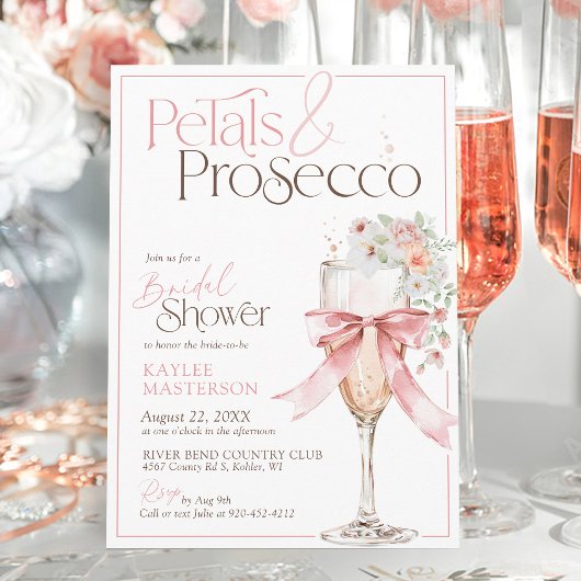 Petals and Prosecco Pink Floral Bridal Shower Kaart