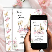 Petals and Prosecco Pink Floral Bridal Shower Kaart