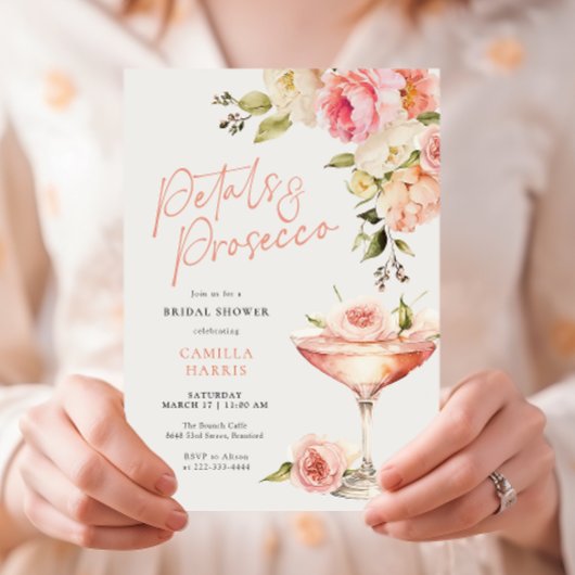 Petals and Prosecco Pink Floral Bridal Shower Kaart