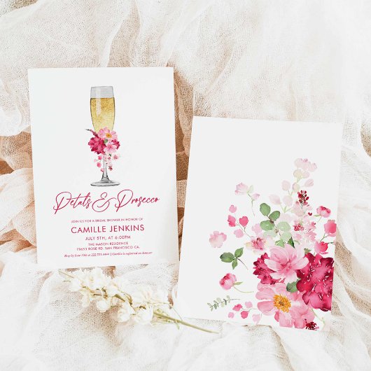 Petals and Prosecco Pink Floral Bridal Shower Kaart