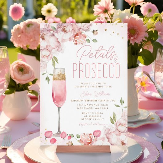 Petals and Prosecco Pink Floral Bridal Shower Kaart