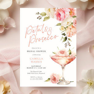 Petals and Prosecco Pink Floral Bridal Shower Kaart
