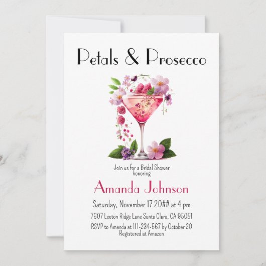 Petals and Prosecco Pink Floral Bridal Shower Kaart (Voorkant)