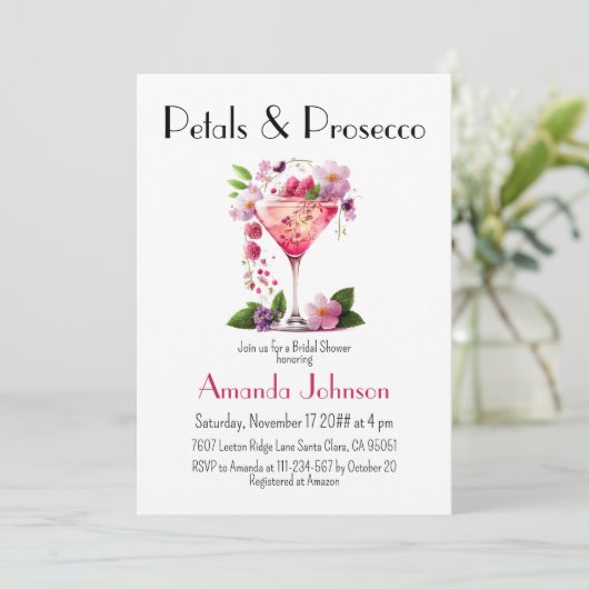 Petals and Prosecco Pink Floral Bridal Shower Kaart (Staand voorkant)