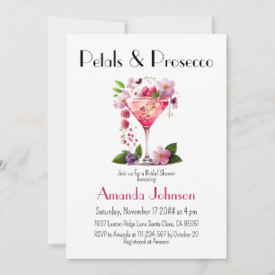 Petals and Prosecco Pink Floral Bridal Shower Kaart
