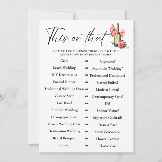 Petals dit of dat Vrijgezellenfeest spel Kaart (Voorkant)