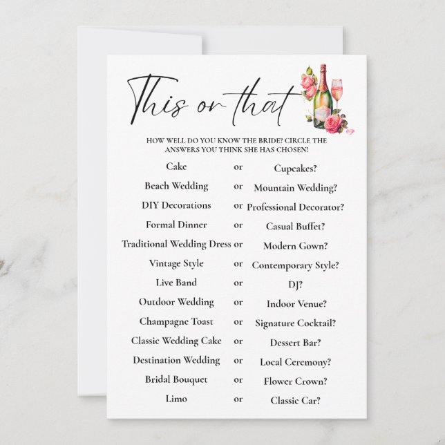 Petals dit of dat Vrijgezellenfeest spel Kaart (Voorkant)