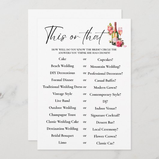 Petals dit of dat Vrijgezellenfeest spel Kaart (Voorkant / Achterkant)