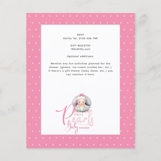 Petals en Parels Roze Baby Meisje Douche (Achterkant)