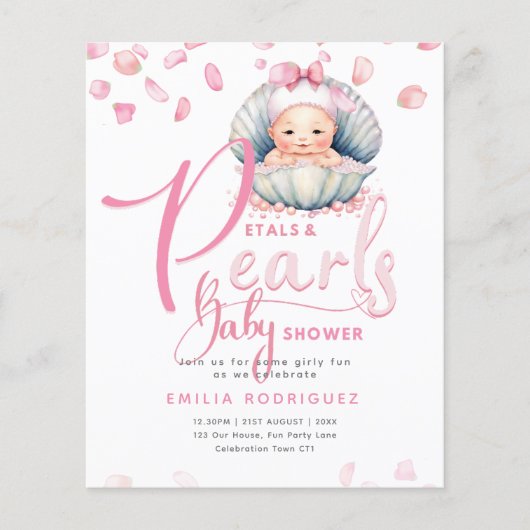 Petals en Parels Roze Baby Meisje Douche (Voorkant)