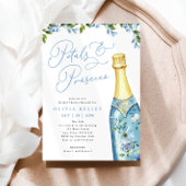 Petals en Prosecco Blauw geschilderde Fles Brunch Kaart