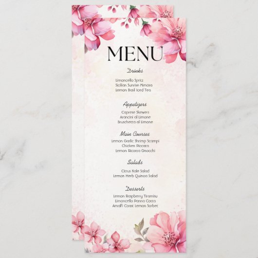 Petals en Prosecco Bloemen Bruiloft Douche Menu Kaart (Voorkant / Achterkant)
