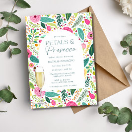 Petals en Prosecco Bloemen Vrijgezellenfeest Party Kaart