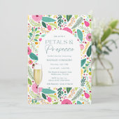 Petals en Prosecco Bloemen Vrijgezellenfeest Party Kaart (Staand voorkant)