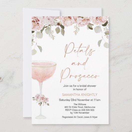 Petals en Prosecco Blush Floral Vrijgezellenfeest  Kaart (Voorkant)