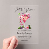 Petals en Prosecco Blush Pink Floral Vrijgezellenf Acryl Uitnodigingen (Insitu (Draagbaar))