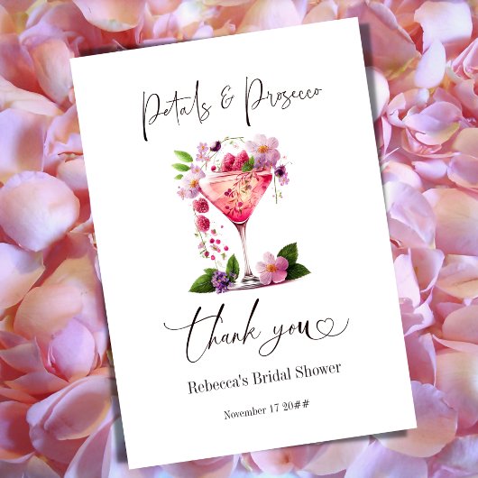Petals en Prosecco Blush Pink Floral Vrijgezellenf Bedankkaart