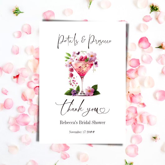 Petals en Prosecco Blush Pink Floral Vrijgezellenf Bedankkaart