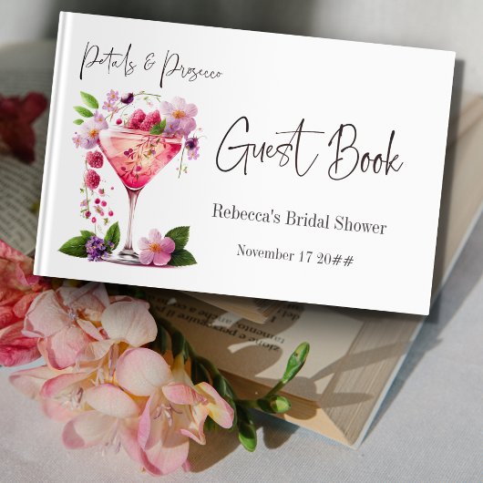 Petals en Prosecco Blush Pink Floral Vrijgezellenf Gastenboek