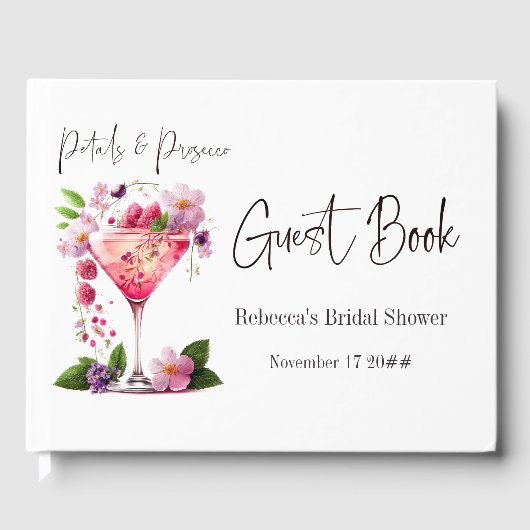 Petals en Prosecco Blush Pink Floral Vrijgezellenf Gastenboek (Voorkant)