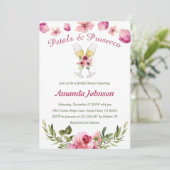 Petals en Prosecco Blush Pink Floral Vrijgezellenf Kaart (Staand voorkant)