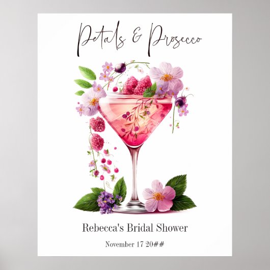 Petals en Prosecco Blush Pink Floral Vrijgezellenf Poster (Voorkant)