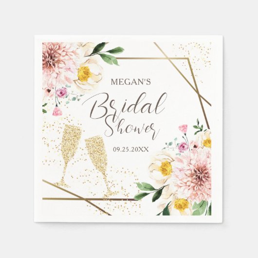 Petals en Prosecco Blush Pink Floral Vrijgezellenf Servet (Voorkant)