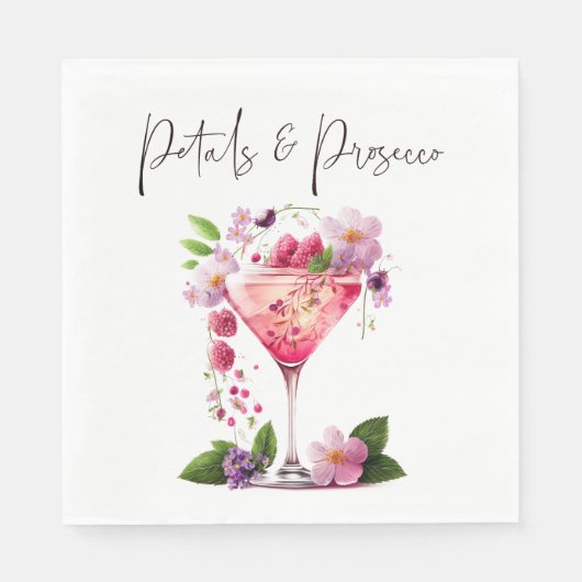 Petals en Prosecco Blush Pink Floral Vrijgezellenf Servet (Voorkant)