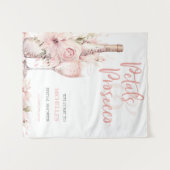 Petals en Prosecco Blush Pink Floral Vrijgezellenf Wandkleed (Voorkant (horizontaal))