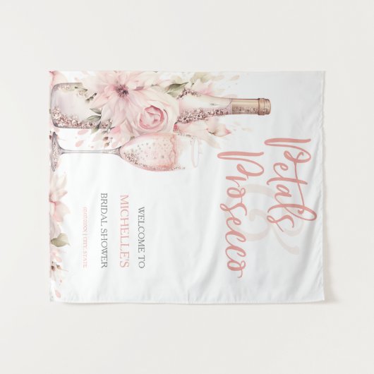 Petals en Prosecco Blush Pink Floral Vrijgezellenf Wandkleed (Voorkant (horizontaal))