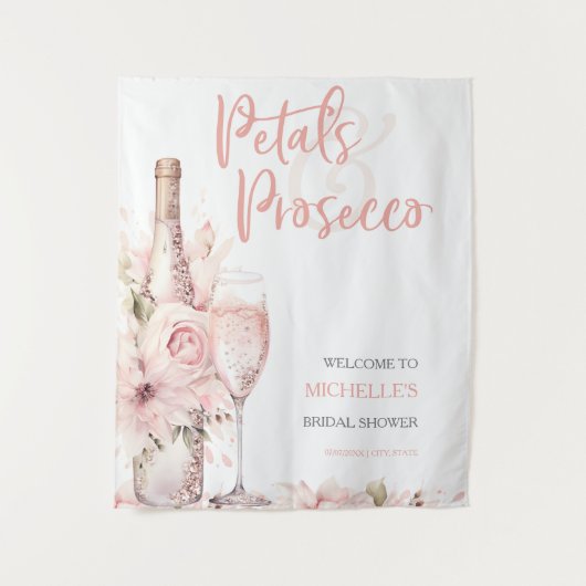 Petals en Prosecco Blush Pink Floral Vrijgezellenf Wandkleed (Voorkant)