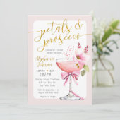 Petals en Prosecco Blush Roze Bloem Douche Kaart (Staand voorkant)