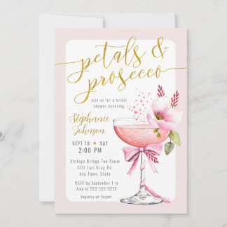 Petals en Prosecco Blush Roze Bloem Douche Kaart